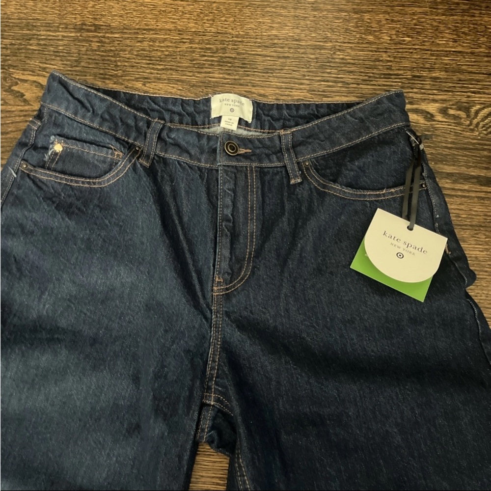 Kate Spade Blue Flare Wide Leg Jeans with Folded Cuff size 8 NWT - Picture 3 of 10